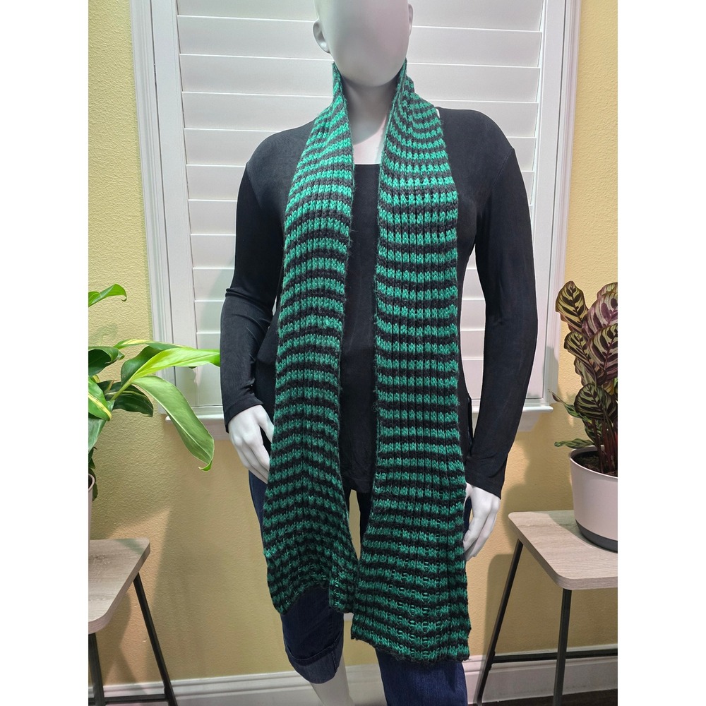 Green Blue Knit Cozy Long Scarf OSFM